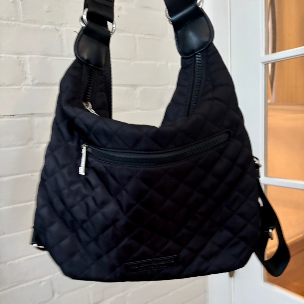 Black Quilted Convertible Crossbody /Backpack - Picture 2 of 6